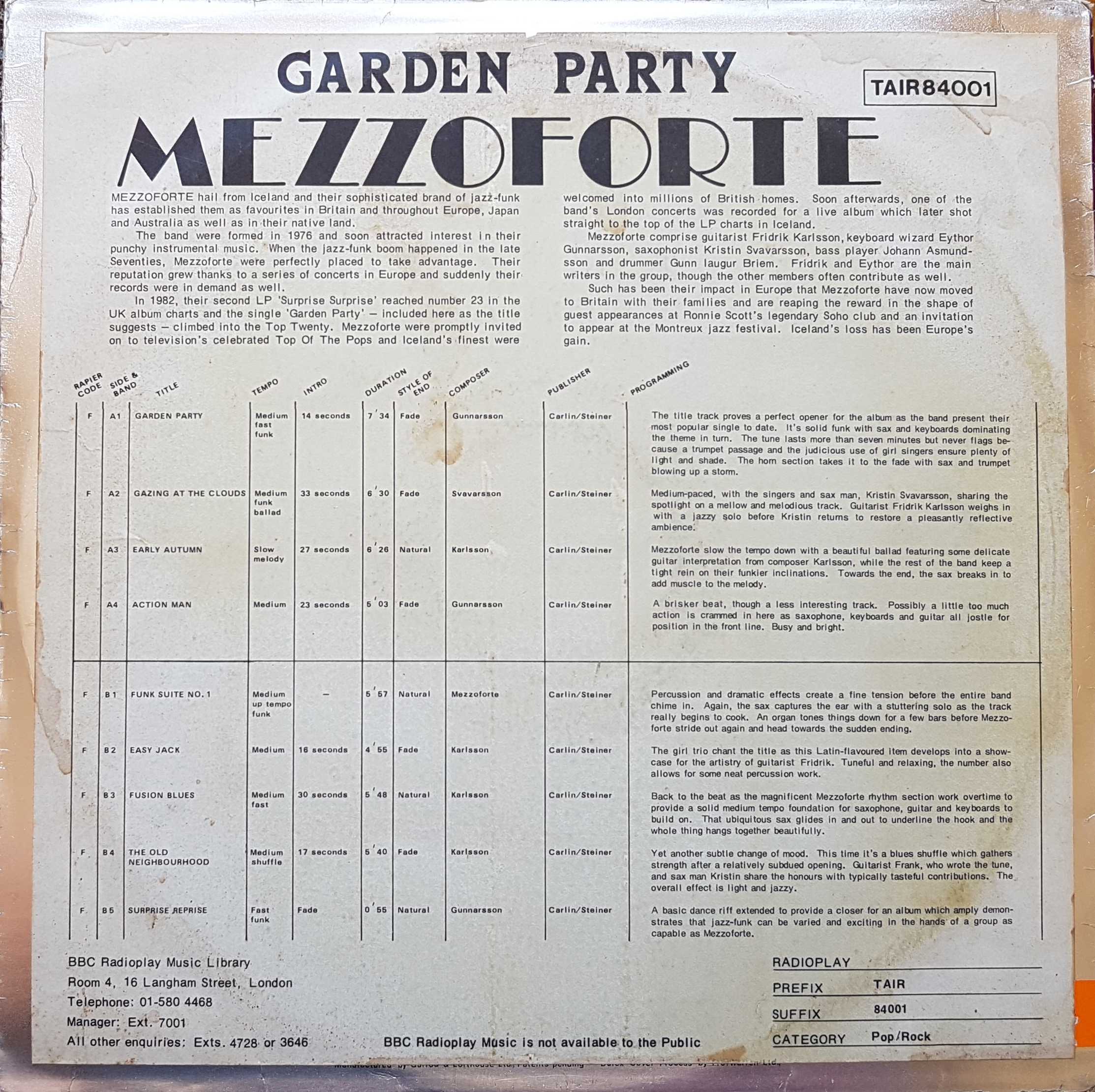 Picture of TAIR 84001 Garden party by artist Mezzoforth from the BBC records and Tapes library